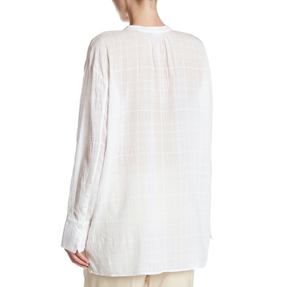 VINCE Shadow Plaid Shirred Back Tunic in White Size Small S - Picture 2 of 5